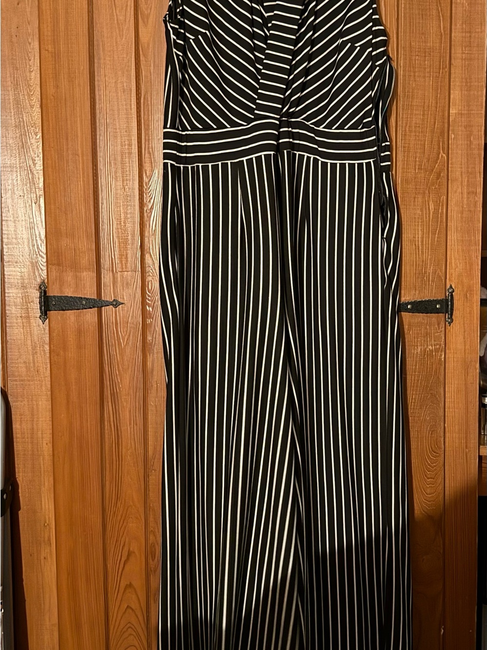 New York & Company Black and White Striped Wide-Leg Jumpsuit